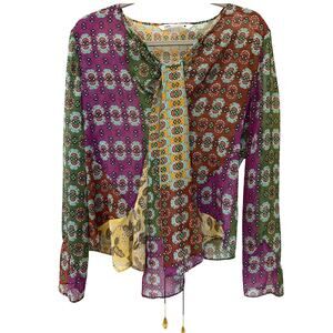 Zara Zodiac Multi-Color Patchwork Chiffon Top Womens Size Small Indie Boho Artsy